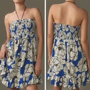 Farm Rio Floral Strapless Smocked Ruffle Mini Dress, Size S